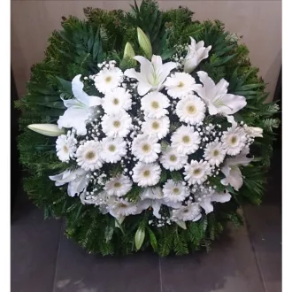 Álló koszorú liliomból és gerberából