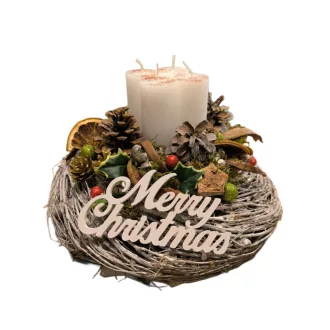 Adventi dísz karácsonyi felirattal